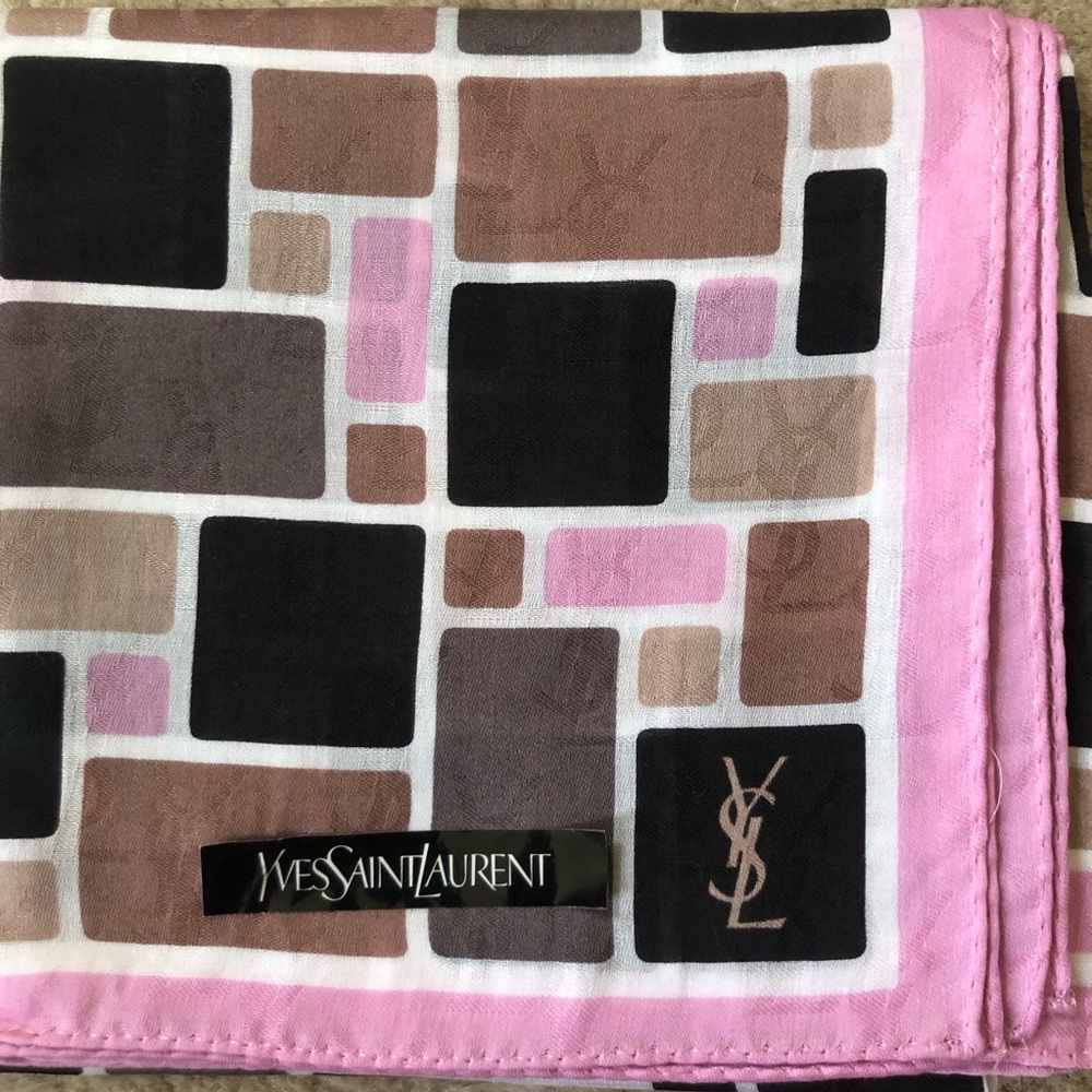 New Yves Saint Laurent Bandana Handkerchief Head Scarf Wrap YSL Logo All Over